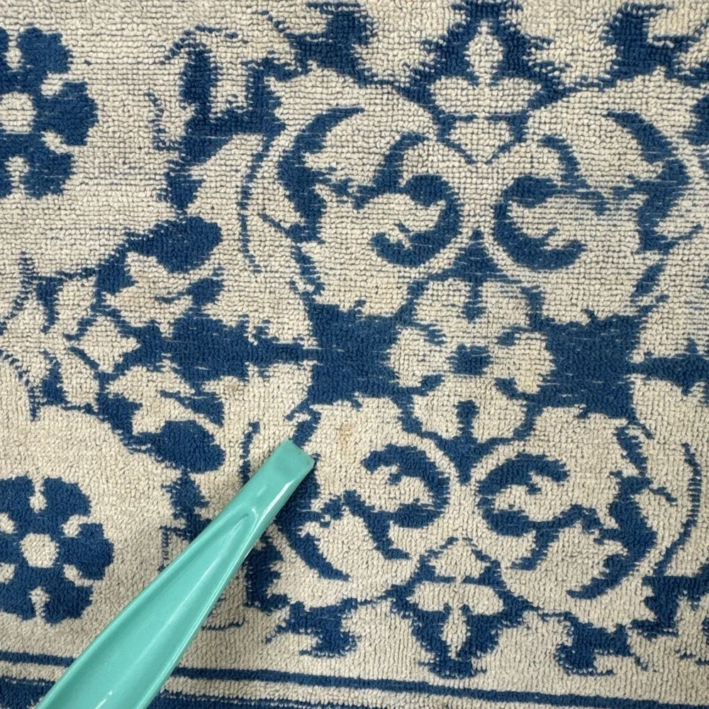 Vintage 70's Sears Drylon Blue White Sculpted Fringe Hand Towel MCM 25